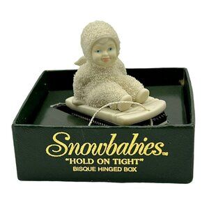 Department 56 Snowbabies Hinged Trinket Box Hold On Tight Sled Bisque Porcelain‎